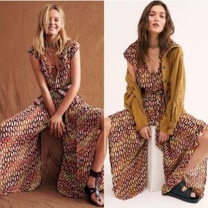 Free People Women's Sahara Bohemian XS Multicolor Patterned Jumpsuit